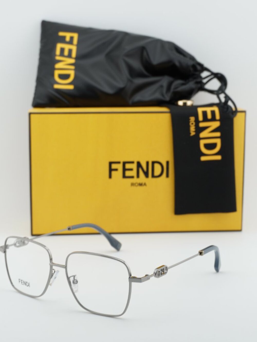 Fendi FE50102F 012 Square Eyeglasses - Shiny Dark Ruthenium 54mm